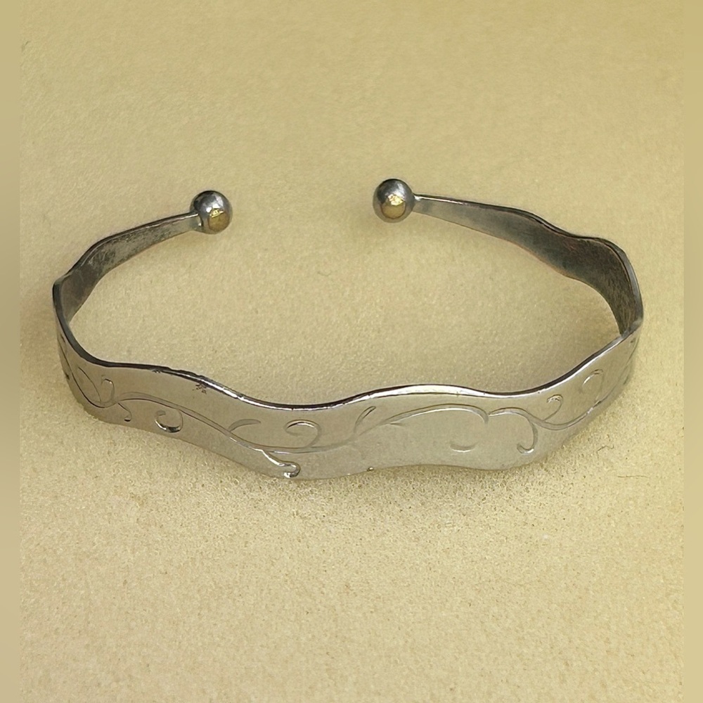 Engraved Silver Tone Adjustable Cuff Bracelet - image 2